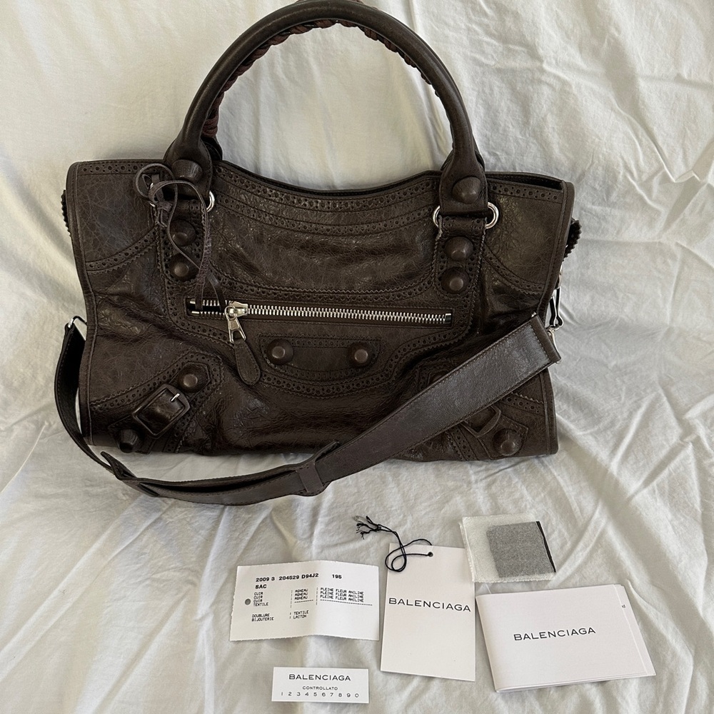 SOLD Balenciaga Agneau Covered Brogues City Bag - Charbon
